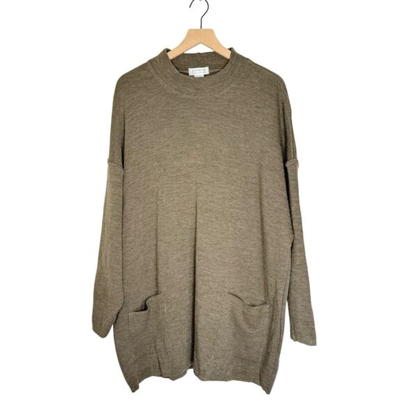 Vintage Express Tricot Wool Blend Tunic Brown Pockets size Large Sweater baggy - Picture 2 of 6